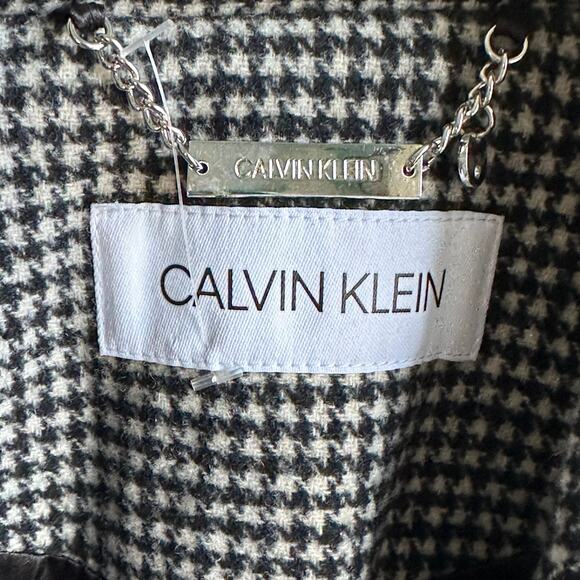 Calvin Klein Walker Coat Houndstooth Vegan Leather Pockets - Picture 9 of 11